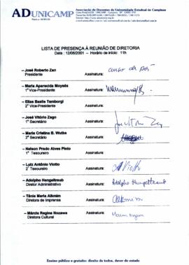 Ata de Reunião da Diretoria 2001-2002 em 12/06/2001 às 11:00.