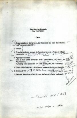 Ata de Reunião da Diretoria 2001-2002 em 13/07/2001.