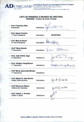 Ata de Reunião da Diretoria 1999-2001 em 12/09/2000 às 09:00.