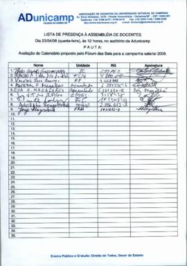 Lista de presença de Ata de Assembleia Geral de 23-04-2008