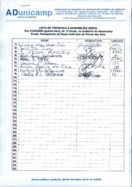 Lista de presença de Ata de Assembleia Geral de 31-03-2005