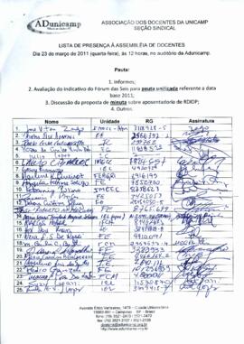 Lista de presença de Ata de Assembleia Geral de 23-03-2011