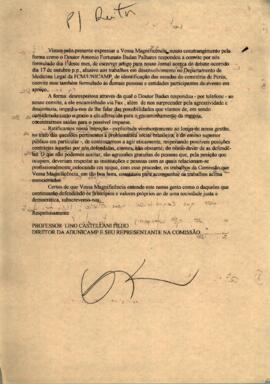 Correspondência de Lino Castellani Filho ao reitor da Unicamp