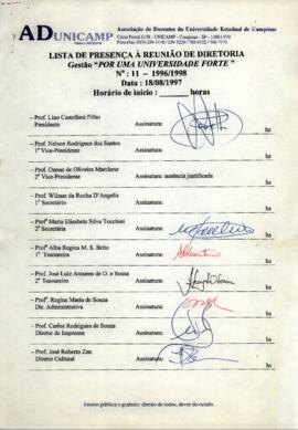 Ata de Reunião da Diretoria número 11 / 1996-1998 em 18/08/1997 às 14:00.