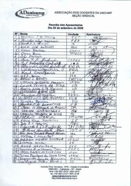 Lista de presença de Ata de Assembleia Geral de 03-09-2009