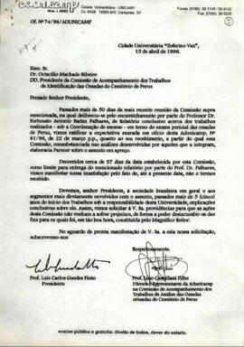 Ofícios nº 74 e 75/96/ADUNICAMP de Luis Carlos Guedes Pinto e Lino Castellani Filho a Octacílio M...