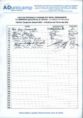 Lista de presença de Ata de Assembleia Geral de 09-06-2005