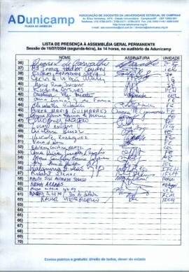 Lista de presença de Ata de Assembleia Geral de 19-07-2004