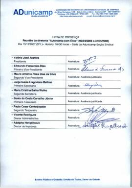 Ata de Reunião da Diretoria 2007-2008 em 13/12/2007 às 10:30.