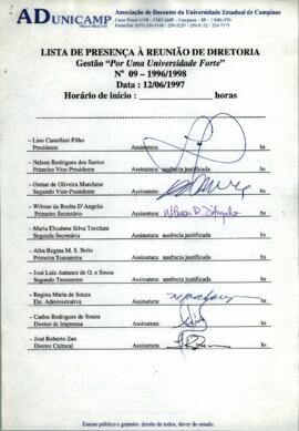 Ata de Reunião da Diretoria número 09 / 1996-1998 em 12/06/1997 às 14:00.