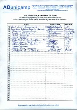 Lista de presença de Ata de Assembleia Geral de 28-03-2006