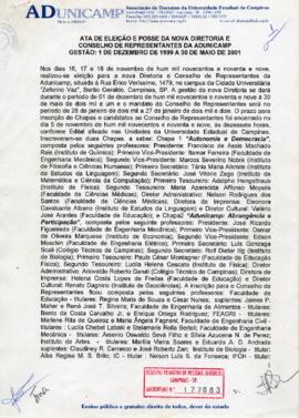 Ata de Eleição e Posse da Décima Sexta Diretoria e Conselho de Representantes (gestão 1999 a 2001)