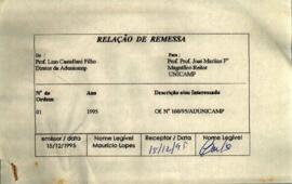 Ofício Nº 160/95/ADUNICAMP de Lino Castellani Filho a José Martins Filho, reitor da Unicamp