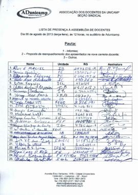 Lista de presença de Ata de Assembleia Geral de 06-08-2013