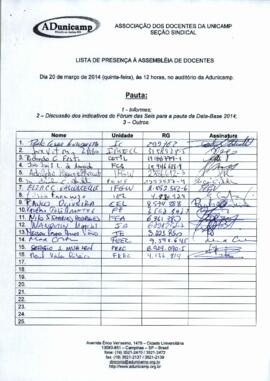 Lista de presença de Ata de Assembleia Geral de 20-03-2014