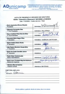 Ata de Reunião da Diretoria 2002-2004 em 17/02/2004 às 17:00.