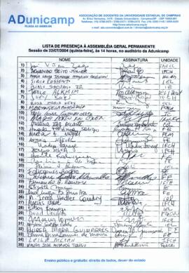 Lista de presença de Ata de Assembleia Geral de 22-07-2004