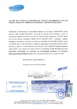 Carta de solicitação de registro em cartório.