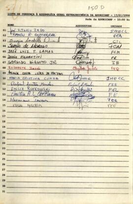 Lista de presença de Ata de Assembleia Geral Extraordinária de 17-01-1990