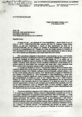 Ofício Nº 007/96/ADUNICAMP de Lino Castellani Filho, diretor da ADunicamp, a José Martins Filho, ...