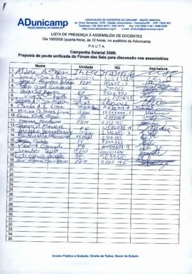 Lista de presença de Ata de Assembleia Geral de 19-03-2008