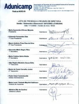 Ata de Reunião da Diretoria 2002-2004 em 11/12/2002 às 16:00.