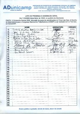 Lista de presença de Ata de Assembleia Geral de 11-04-2006