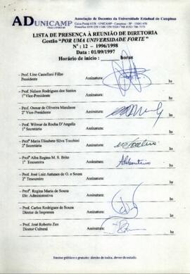 Ata de Reunião da Diretoria número 12 / 1996-1998 em 01/09/1997 às 14:00.