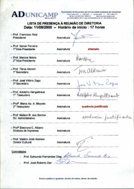 Ata de Reunião da Diretoria 1999-2001 em 11/08/2000 às 17:00.