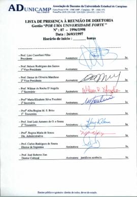 Ata de Reunião da Diretoria número 07 / 1996-1998 em 26/03/1997.