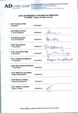 Ata de Reunião da Diretoria 1999-2001 em 11/10/2000 às 09:00.