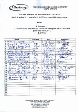 Lista de presença de Ata de Assembleia Geral de 06-04-2011