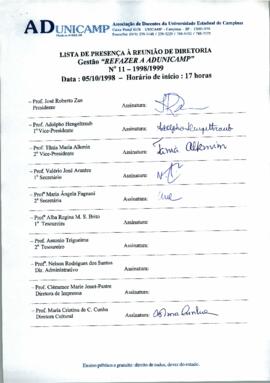 Ata de Reunião da Diretoria número 11 / 1998-1999 em 05/10/1998 às 17:00.