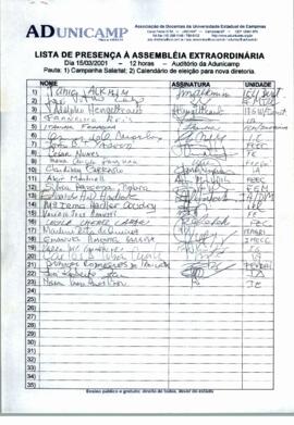 Lista de presença de Ata de Assembleia Geral Extraordinária de 15-03-2001